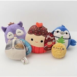 Squishmallows Plush Collection Set/5 5” 3” Keychain 2 NWT